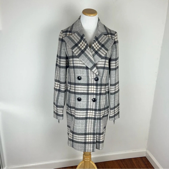 ASOS Gianni Feraud Checked Fringe Coat Jacket in Gray size US 4 - Picture 1 of 5